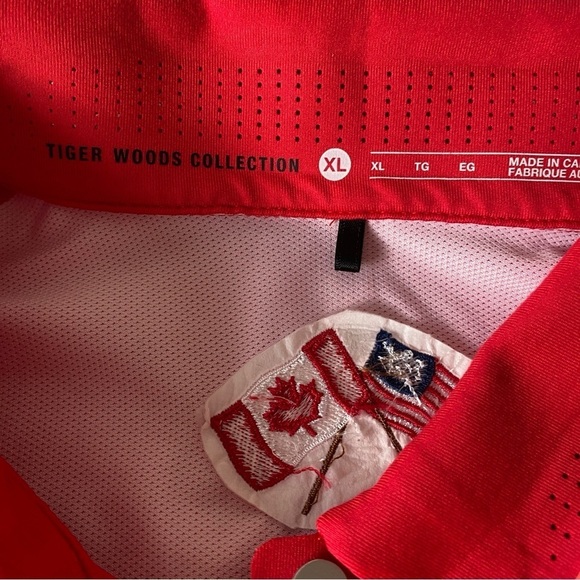 Nike Tiger Woods Collection TW Glow Polo Golf Shirt XL Canada/USA Flag Dri-Fit - Picture 7 of 11